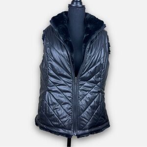 Nicole Miller Reversible Soft Furry Faux Vest - Black Deep Pockets Size Medium